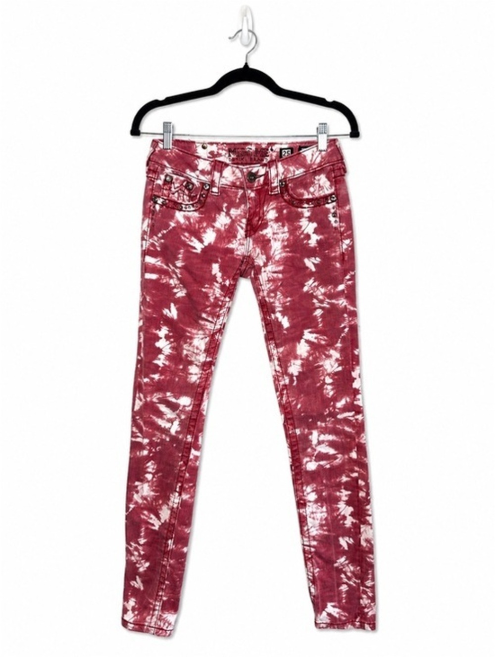 Miss Me Women's Red Tie Dye Skinny Jeans Size 25 Studded Flap Pocket Y2K